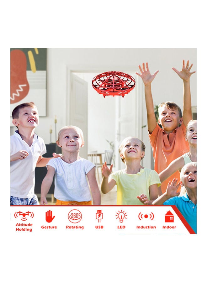 ماركة غير محددة - طائرة درون صغيرة UFO تعمل يدويا بتصميم طائرة مروحية رباعية تعمل بالحث بالأشعة تحت الحمراء، لون أحمر 14.5*5.5*14.5سم - Image 1