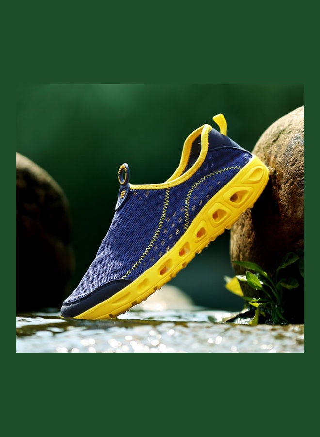 Beauenty Mesh Detail Lightweight Slip Ons Blue/Yellow - Image 2