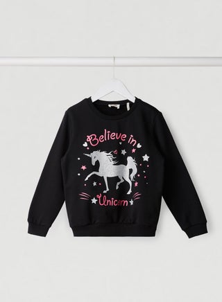 Printed Crew Neck Long Sleeve Sweatshirt Black - v1606164103/N41380426V_1