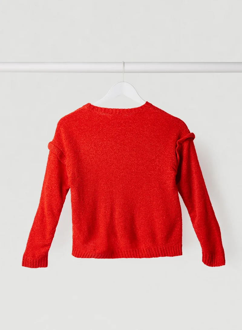 KOTON Happy Sequined Detailed Sweater Red