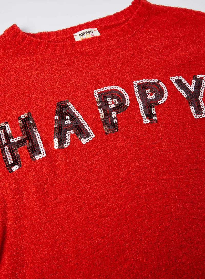 KOTON Happy Sequined Detailed Sweater Red