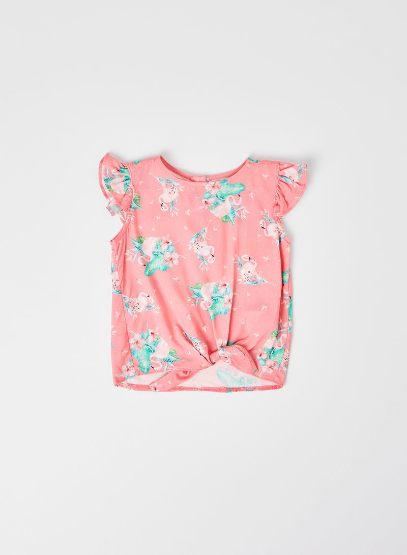 KOTON Animal Printed Boat Neck Ruffled Blouse Rose Design  - Image 2