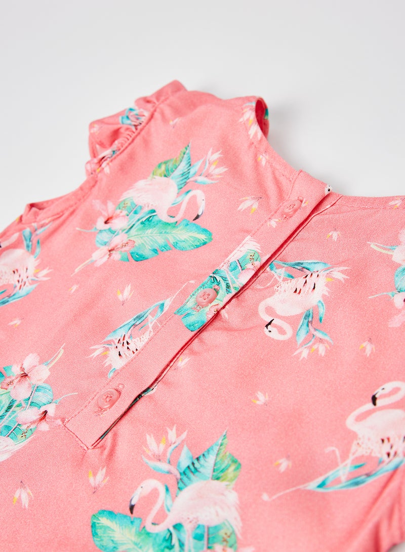KOTON Animal Printed Boat Neck Ruffled Blouse Rose Design  - Image 4