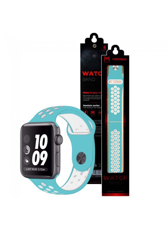 Generic - Silicone Sport Design Band For Apple Watch 42/44mm Blue/White - Image 1