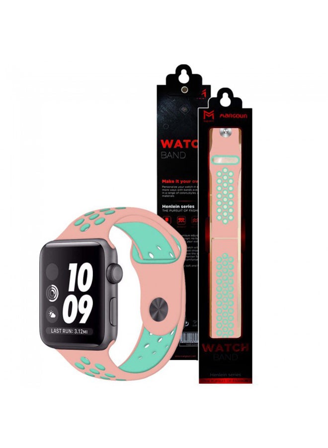 MARGOUN - Apple Watch 42mm/44mm/45mm Nike Design Silicone Band Pink/Green - Image 1
