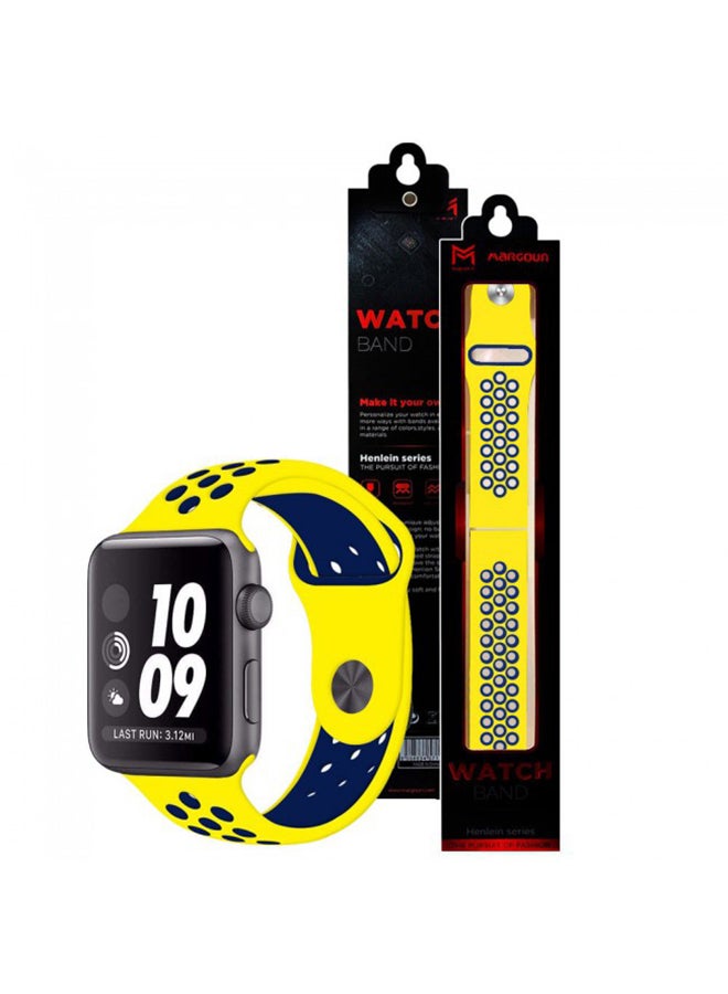 MARGOUN - Apple Watch 42mm/44mm/45mm Nike Design Silicone Band Yellow/Dark Blue - Image 1