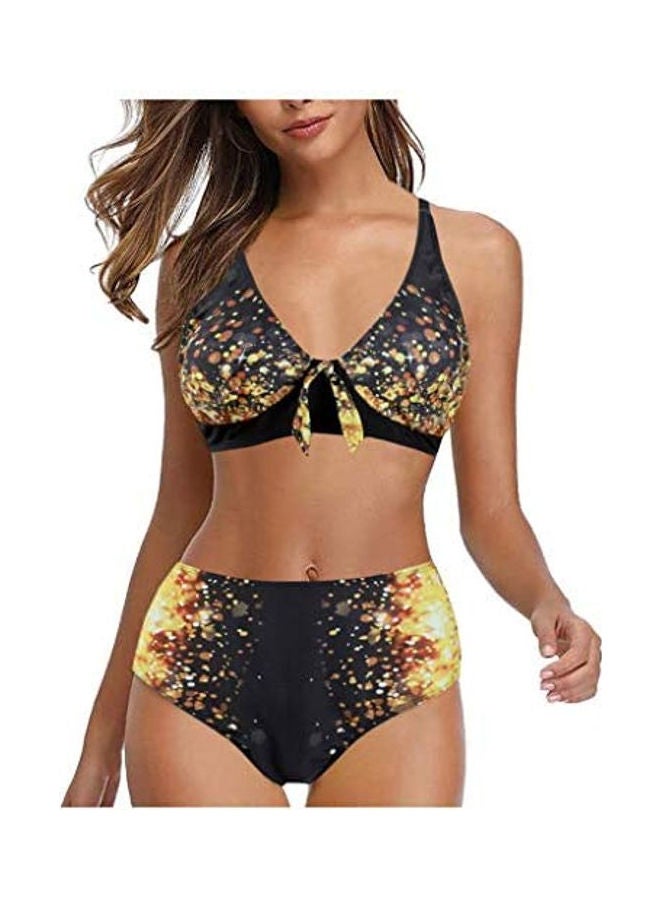 2-Piece Padded Printed Tankini Set Black/Yelllow - Image 1
