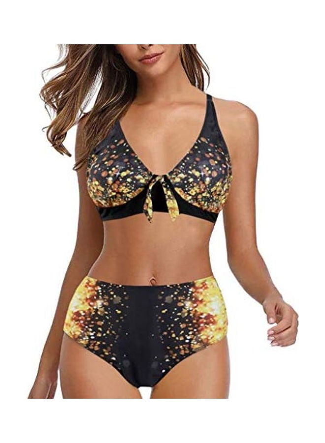 2-Piece Padded Printed Tankini Set Black/Yelllow - Image 3