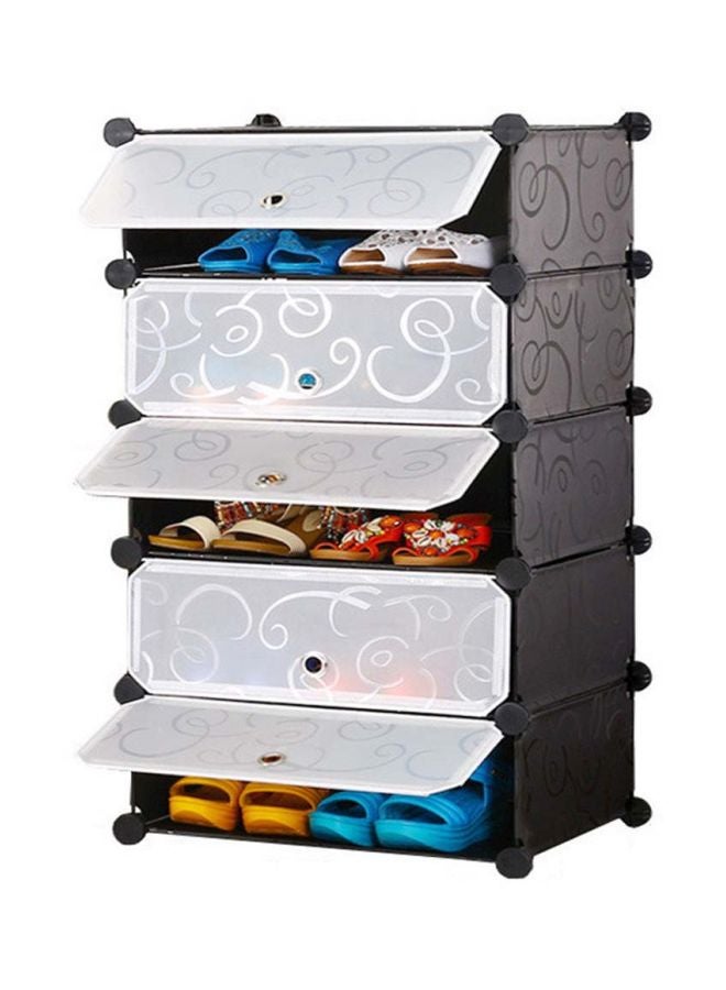 5 Cube Modular Shoe Cabinet Black/White 49x37x93cm - Image 1