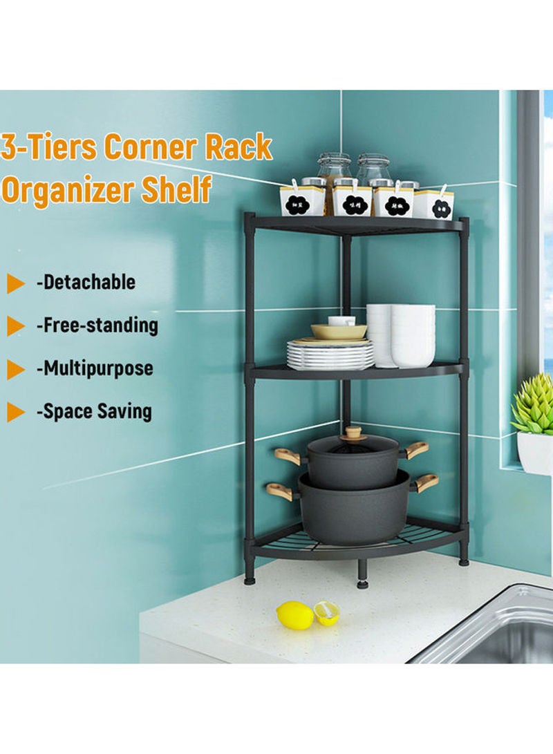 3-Tiers Durable Carbon Steel Detachable Free-standing Adjustable Corner Storage Organizer Shelf Rack Black 36.5*11.8*36.3cm - Image 3