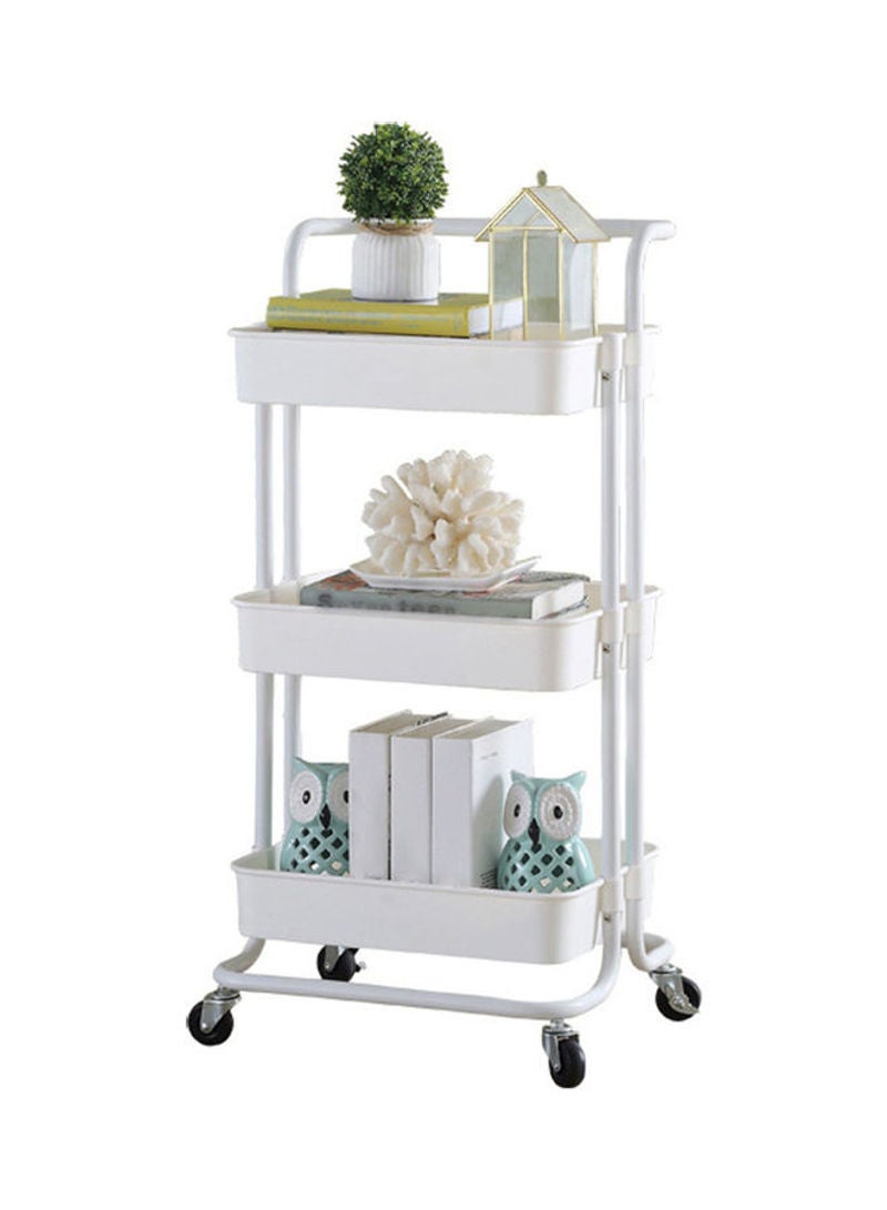 3 Tier Multi-Functional Moveable Wheels Rolling Metal Utility Cart  Storage Organizer Shelves Basket White - Image 1