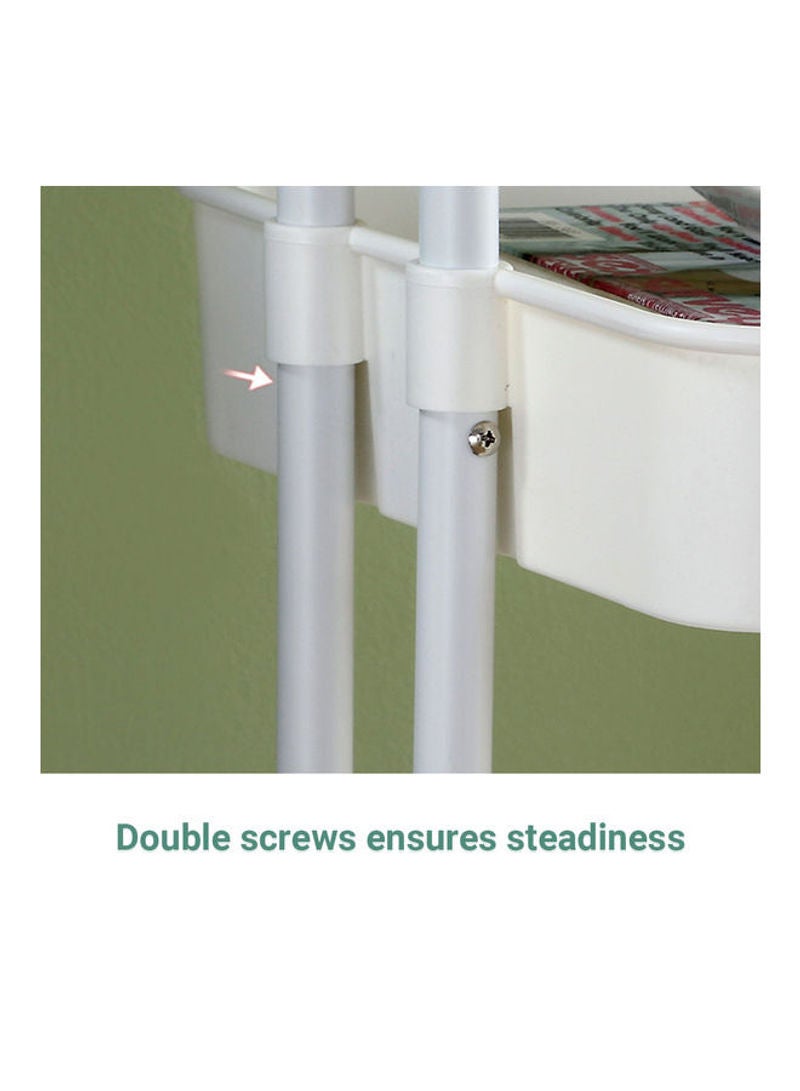 3 Tier Multi-Functional Moveable Wheels Rolling Metal Utility Cart Storage Organizer Shelves Basket White