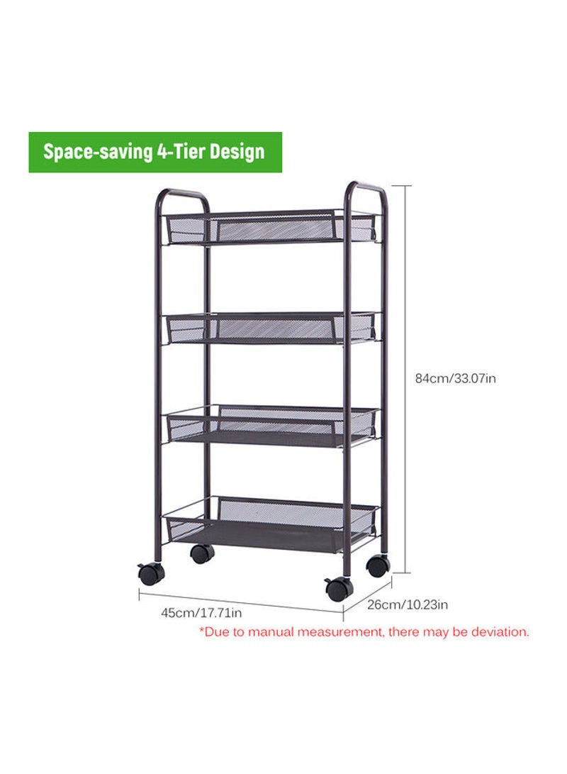 4-Tier Mesh Wire Rolling Multifunction Utility Cart Trolley With Hook Black 81*15*29cm
