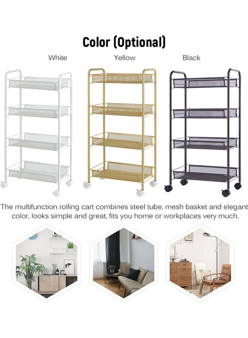 4-Tier Mesh Wire Rolling Multifunction Utility Cart Trolley With Hook Black 81*15*29cm