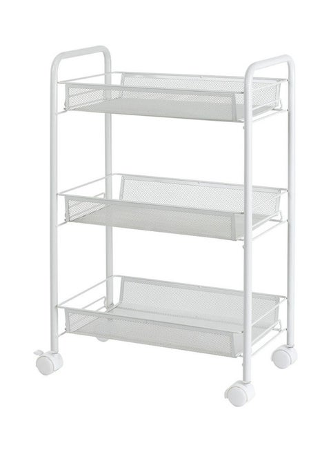 3-Tier Mesh Wire Rolling Multifunction Utility Cart Trolley With Hook White 60*14*29cm