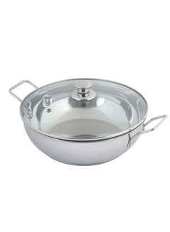 Stilo Induction Wok With Glass Lid Silver 26cm