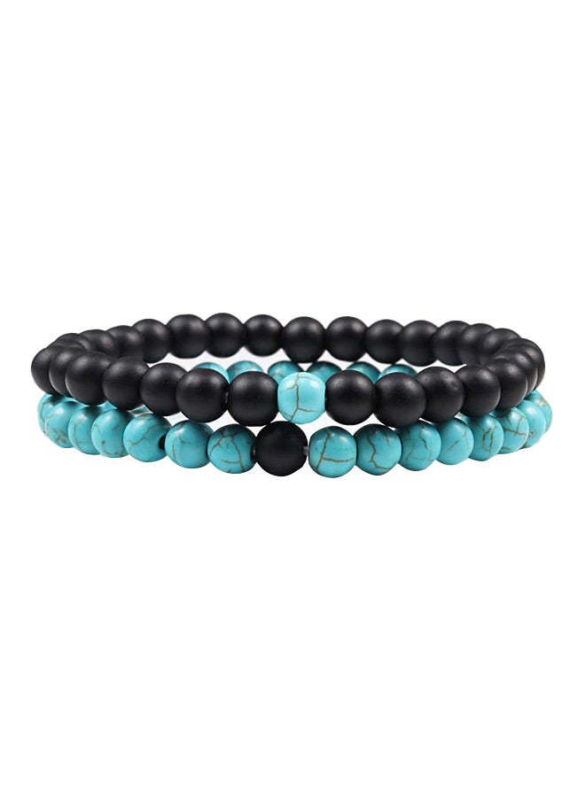 2-Piece Firoza Turquoise And Black Onyx Healing Stone Bracelet  - Image 1