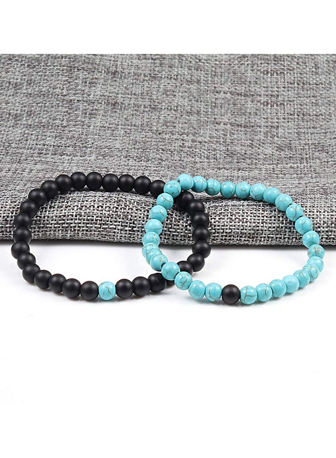 2-Piece Firoza Turquoise And Black Onyx Healing Stone Bracelet  - Image 2