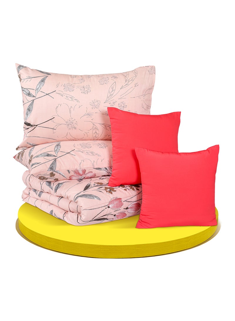 Amal Comforter Set King Size All Season Everyday Use Bedding Set 100% Cotton 5 Pieces 1 Comforter 215x240cm,2 Pillow Covers 50x75cm,2 Cushion Covers 40x40cm Pink/Grey/White Polyester Pink/Grey/White  - Image 4