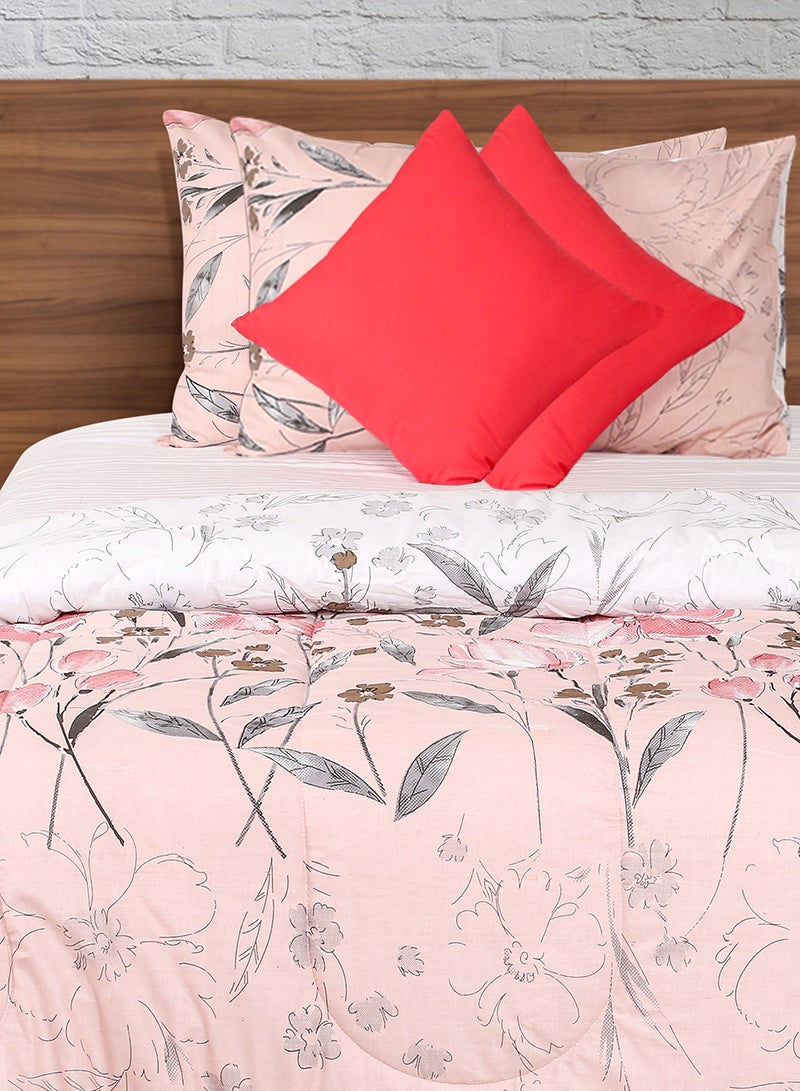 Amal Comforter Set King Size All Season Everyday Use Bedding Set 100% Cotton 5 Pieces 1 Comforter 215x240cm,2 Pillow Covers 50x75cm,2 Cushion Covers 40x40cm Pink/Grey/White Polyester Pink/Grey/White  - Image 2