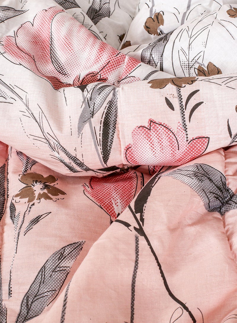 Amal Comforter Set King Size All Season Everyday Use Bedding Set 100% Cotton 5 Pieces 1 Comforter 215x240cm,2 Pillow Covers 50x75cm,2 Cushion Covers 40x40cm Pink/Grey/White Polyester Pink/Grey/White  - Image 3