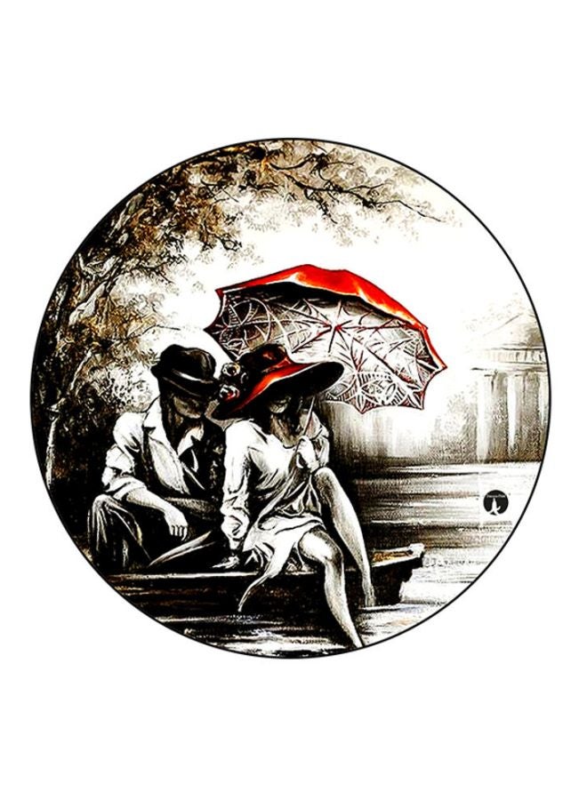 BP A Man And Woman Printed Round Mouse Pad White/Grey/Black