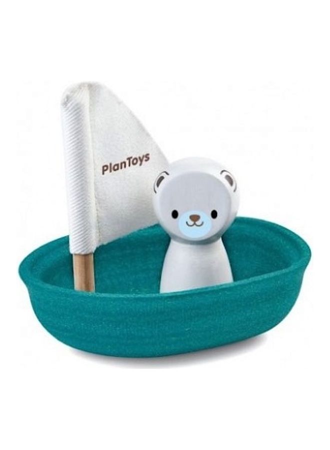 PlanToys - Wooden Sailing Boat Polar Bear 12x8.8x10.1cm - Image 1