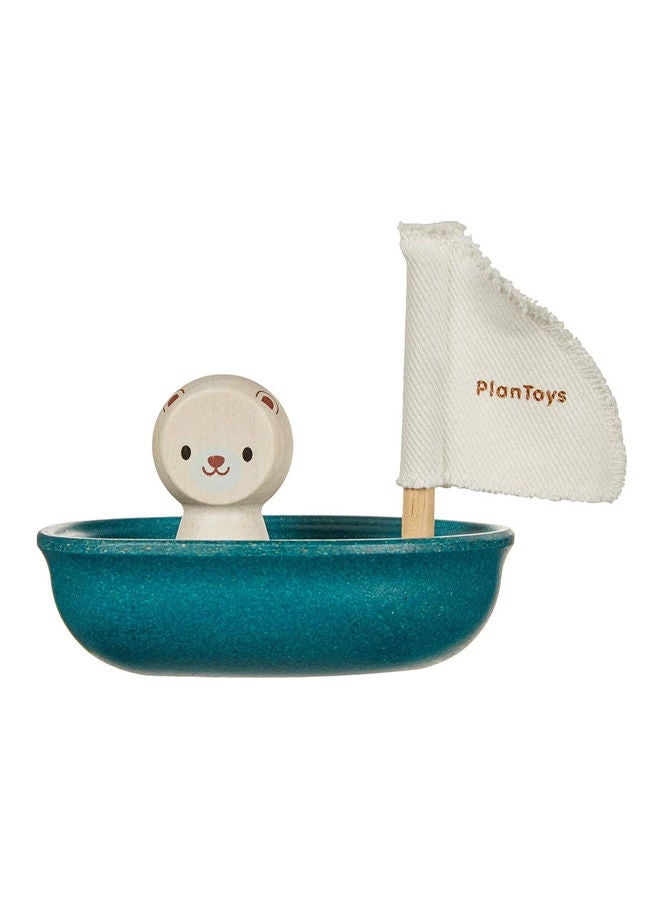 PlanToys - Wooden Sailing Boat Polar Bear 12x8.8x10.1cm - Image 1