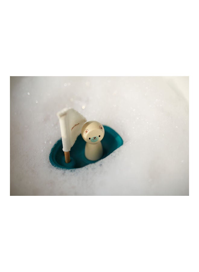 PlanToys - Wooden Sailing Boat Polar Bear 12x8.8x10.1cm - Image 1