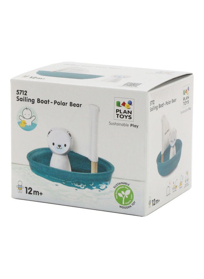 PlanToys - Wooden Sailing Boat Polar Bear 12x8.8x10.1cm - Image 1