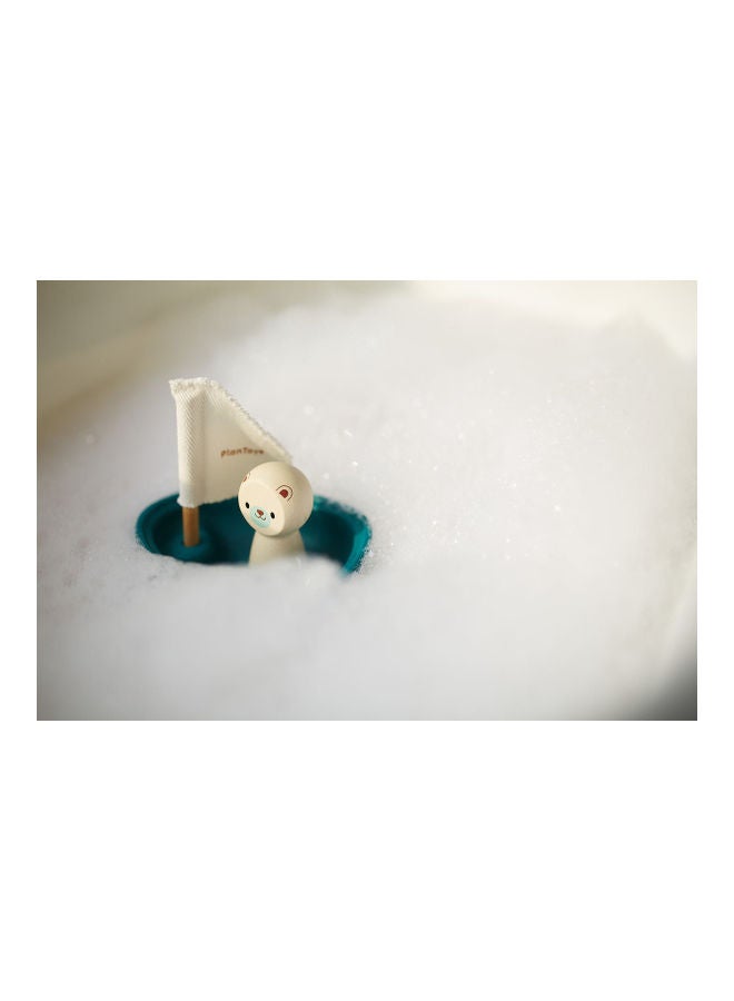 PlanToys - Wooden Sailing Boat Polar Bear 12x8.8x10.1cm - Image 1
