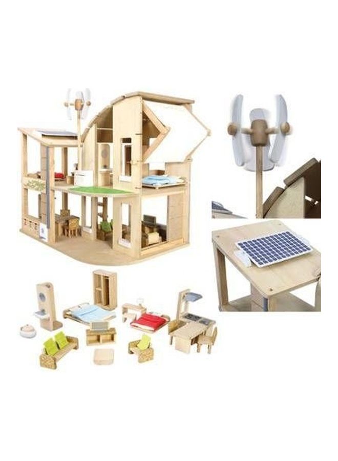PlanToys - Wooden Green Dollhouse With Furniture 55.5 x 45.5 x 56.7cm - Image 1