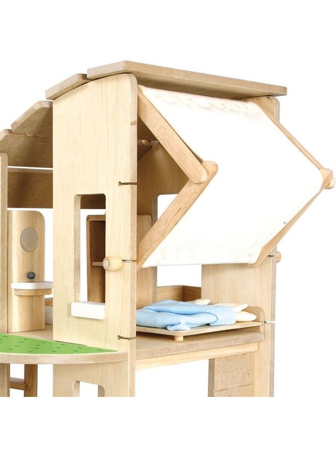 PlanToys - Wooden Green Dollhouse With Furniture 55.5 x 45.5 x 56.7cm - Image 1