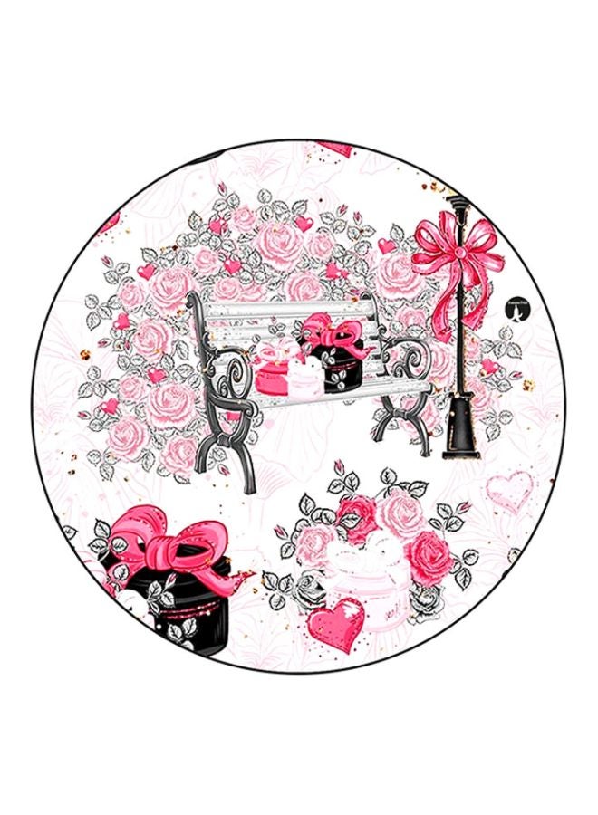 BP Flowers Printed Round Mouse Pad White/Pink/Black
