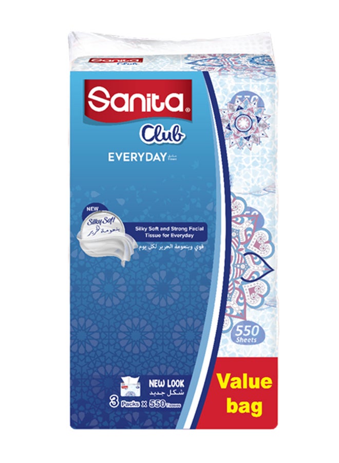 Sanita Soft Facial Tissues - 550 sheet Pack of 3 White