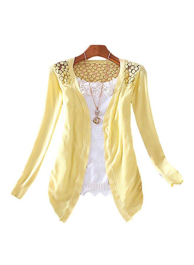 Generic Solid Knitted Cardigan Yellow  - Image 1