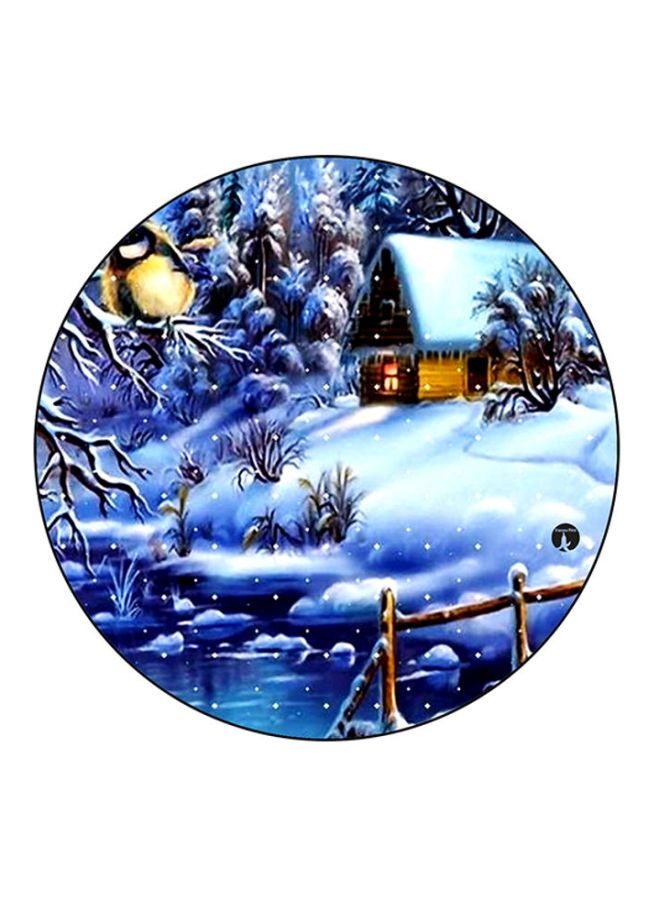 بي بي لوحة ماوس دائرية مطبوع عليها رسمة منزل أزرق / بني / أبيض