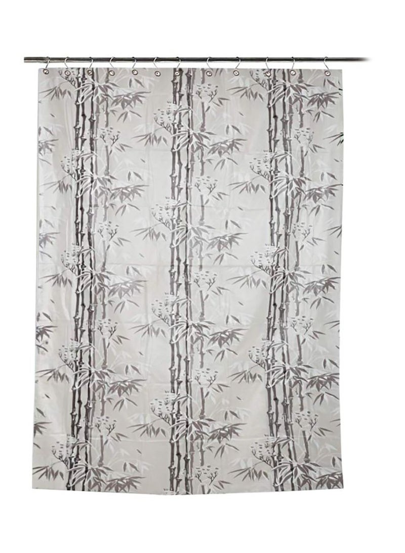 ستارة حمام بتصميم من الخيزران مزودة بخطافات رمادي / أبيض 54x84بوصة - Image 1