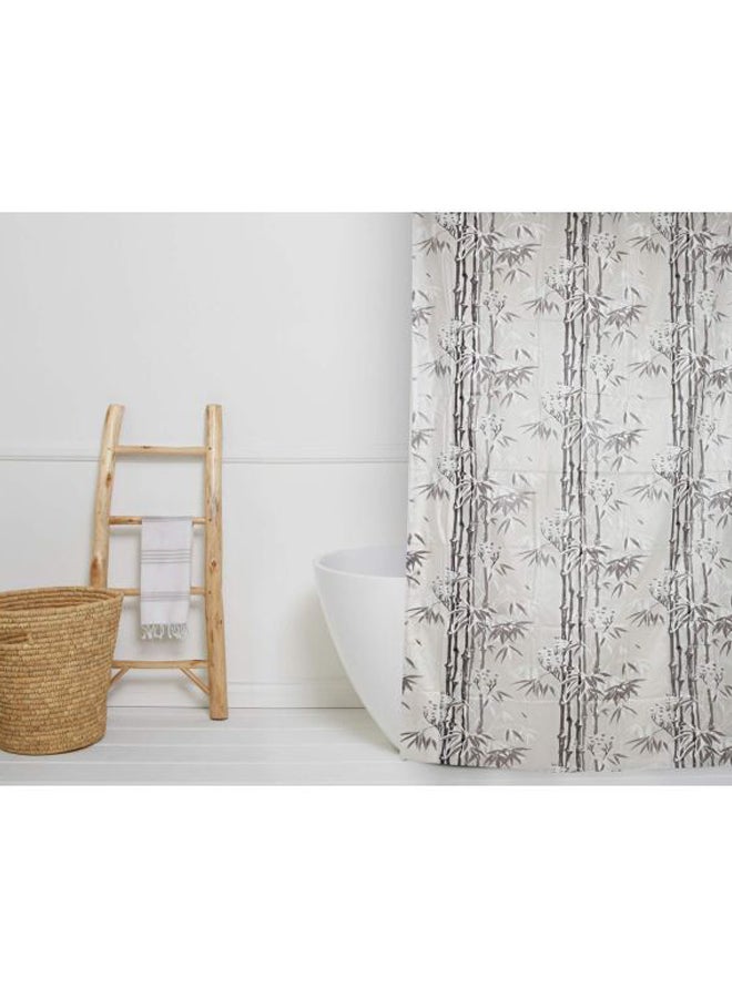 ستارة حمام بتصميم من الخيزران مزودة بخطافات رمادي / أبيض 54x84بوصة - Image 2