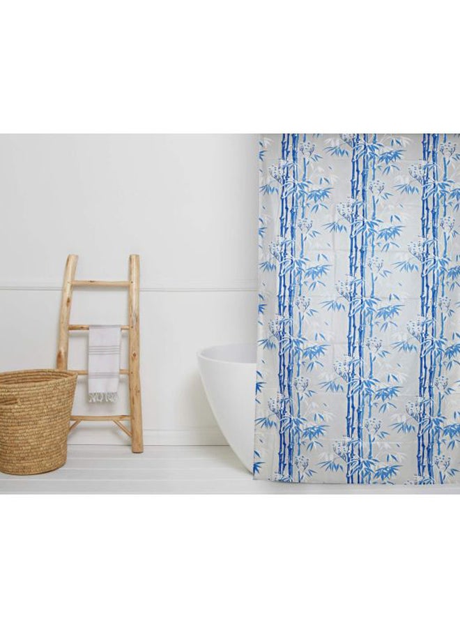 Bamboo Designed Shower Curtain With Hooks Blue/White 54x84inch  - Image 2