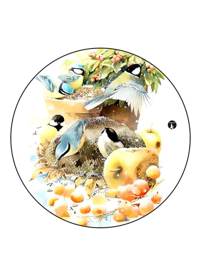 BP Vintage Art Printed Round Mouse Pad White/Brown/Yellow