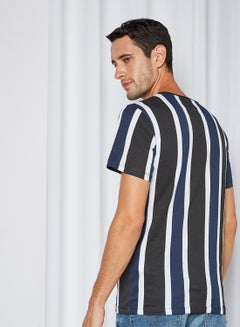 KOTON Keep Life Simple Printed Stripped Pattern Crew Neck T-Shirt Black Stripe  - Image 2