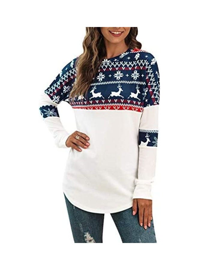 Womens Xmas T-shirt Ladies Long Sleeve Patching Blouse Casual Sweatshirt Tops brown - Image 1