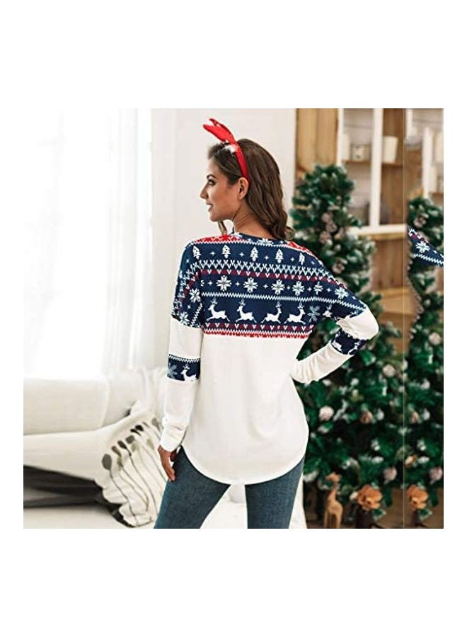 Womens Xmas T-shirt Ladies Long Sleeve Patching Blouse Casual Sweatshirt Tops brown - Image 2