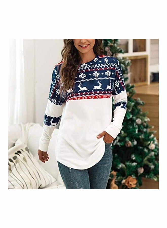 Womens Xmas T-shirt Ladies Long Sleeve Patching Blouse Casual Sweatshirt Tops brown - Image 3