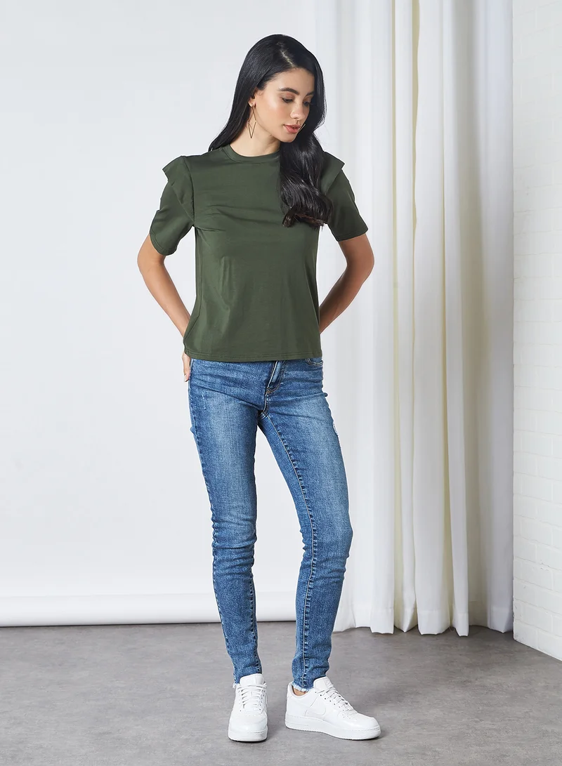 PIECES Padded Shoulder Mussi Blouse Green