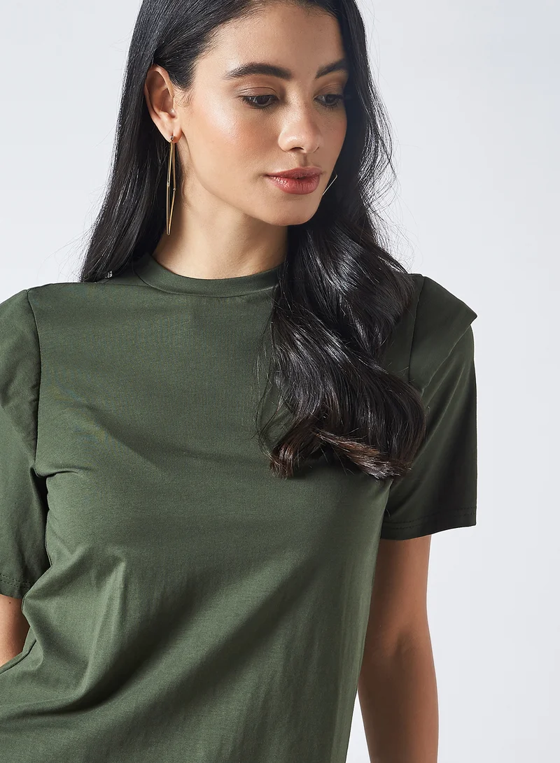 PIECES Padded Shoulder Mussi Blouse Green