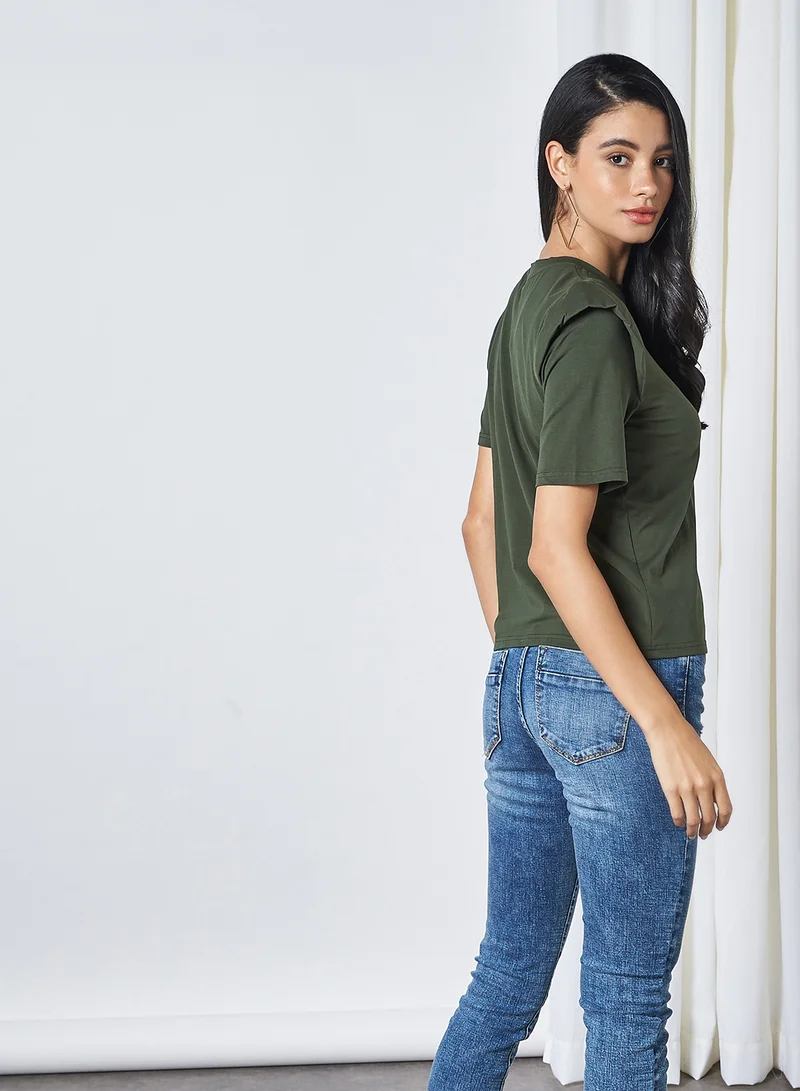 PIECES Padded Shoulder Mussi Blouse Green