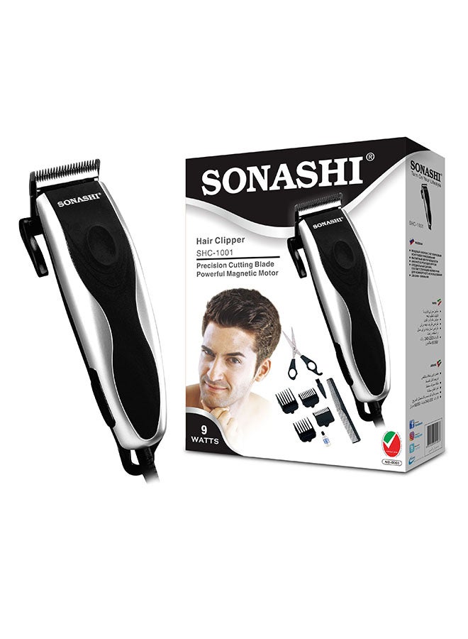 SONASHI - Powerful Hair Clipper with Precision Cutting Blade | Magnetic Motor for Perfect Results | Box Includes 4 Length Limit Combs | Men's Hair Clipper 9W Silver/Black Silver/Black - Image 1