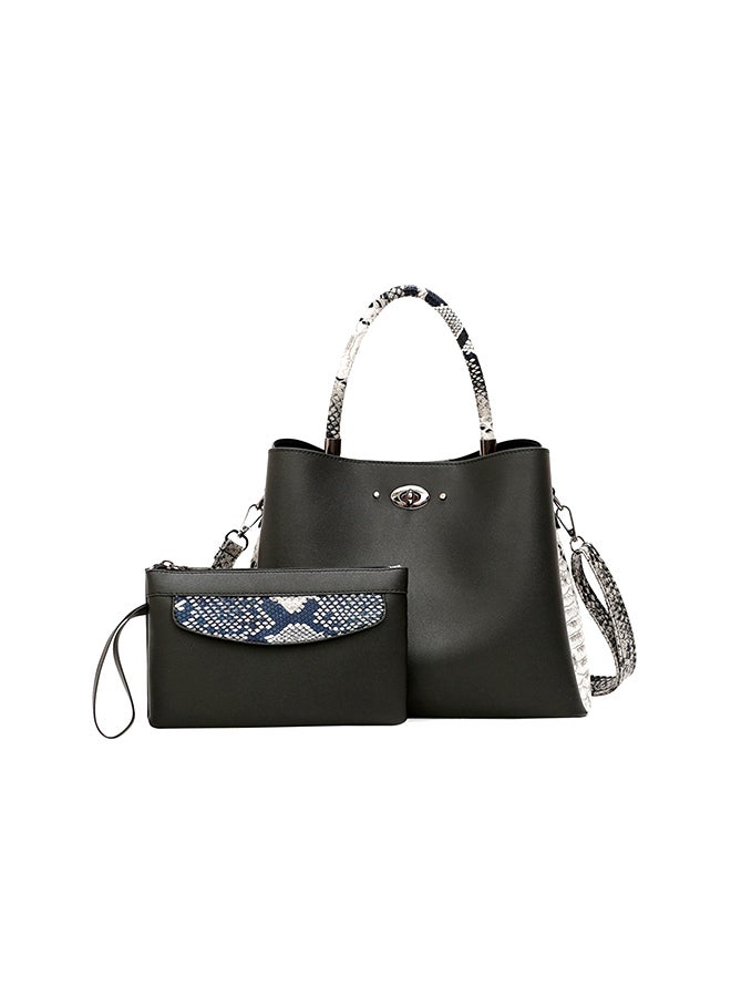 2 Piece Snakeskin Pattern Handbag Set Black  - Image 1